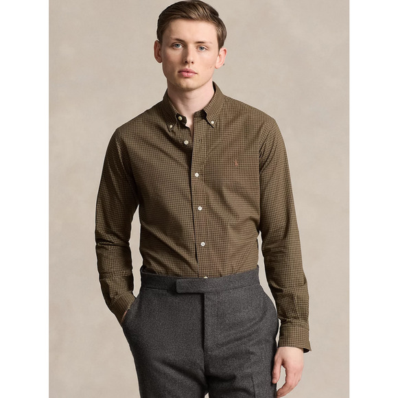Polo Ralph Lauren Men Classic Fit Plaid Twill Shirt Brown Mult Size S - Picture 1 of 4